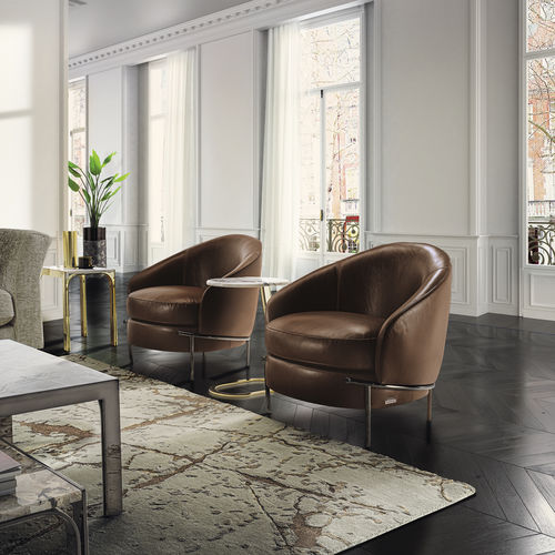 Poltrona contemporanea - LLOYD  - LONGHI S.p.a. - in tessuto / in pelle / in legno
