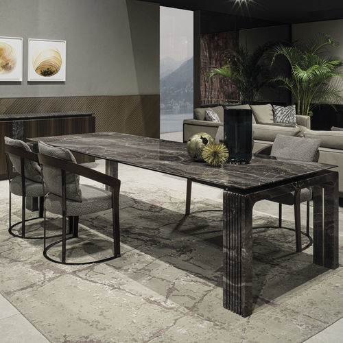 Tavolo da pranzo contemporaneo - DOMINIC - LONGHI S.p.a. - in marmo / con supporto in legno / con supporto in marmo