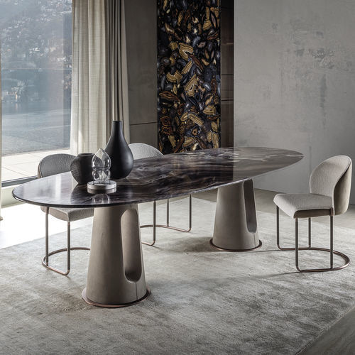 Tavolo da pranzo contemporaneo - MAVERICK - LONGHI S.p.a. - in marmo / con supporto in metallo / con supporto in cuoio