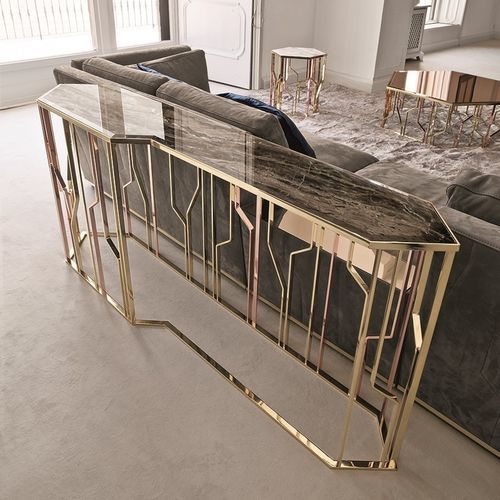 Consolle contemporanea - GINZA - LONGHI S.p.a. - in marmo / con supporto in bronzo / con supporto in metallo cromato