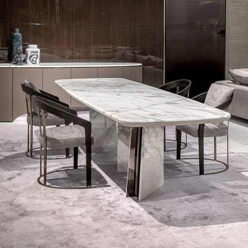 Tavolo da pranzo contemporaneo - MOUTH - LONGHI S.p.a. - in marmo / con supporto in marmo / rotondo