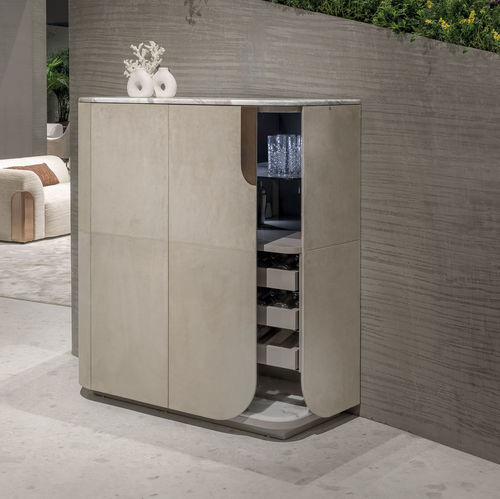 Mobile bar contemporaneo - HOLD - LONGHI S.p.a. - in ebano / in pelle / in marmo