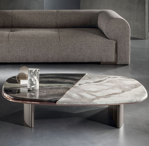 Tavolino basso contemporaneo - SLIDE - LONGHI S.p.a. - in metallo / in marmo / con supporto in bronzo
