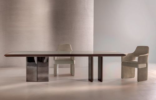 Tavolo moderno - Spectre - LONGHI S.p.a. - in legno laccato opaco / impiallacciato in legno / in marmo