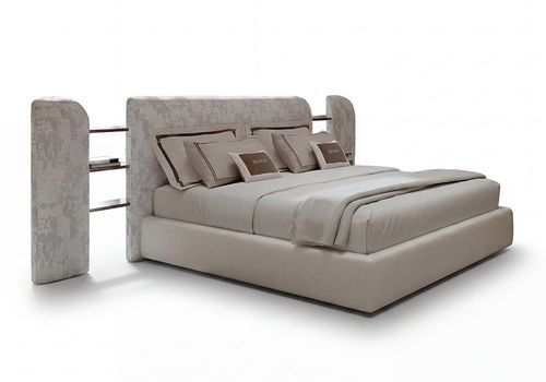 Letto con testiera imbottita - Alma - LONGHI S.p.a. - con sistema di sollevamento / con contenitore / con scaffale integrato