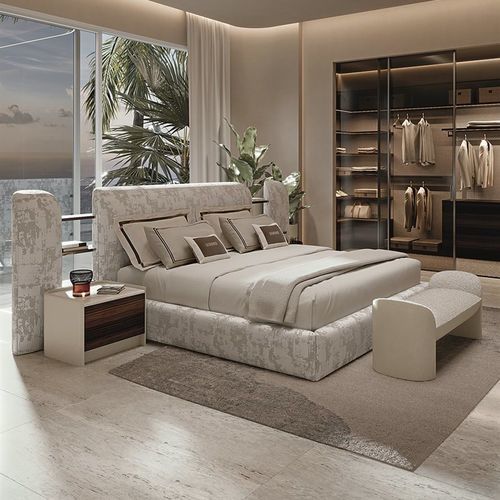 Letto con testiera imbottita - ALMA - LONGHI S.p.a. - con scaffale integrato / con contenitore / imbottito