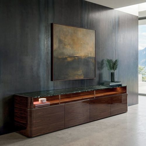 Credenza contemporanea - SEAN LOW  - LONGHI S.p.a. - in metallo / in pelle / impiallacciata in legno