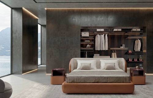 Letto contemporaneo - Royal - LONGHI S.p.a. - con testiera imbottita / con base contenitore / imbottito