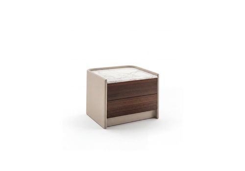Comodino contemporaneo - Argo - LONGHI S.p.a. - in pelle / impiallacciato in legno / in marmo