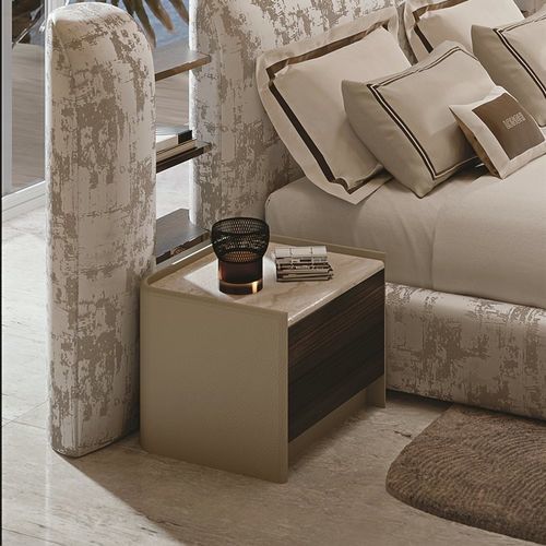 Comodino contemporaneo - ARGO - LONGHI S.p.a. - in marmo / con supporto in cuoio / curvo