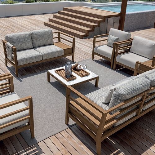 Divano contemporaneo - STADEL - LONGHI S.p.a. - per esterni / in iroko / con rivestimento rimovibile