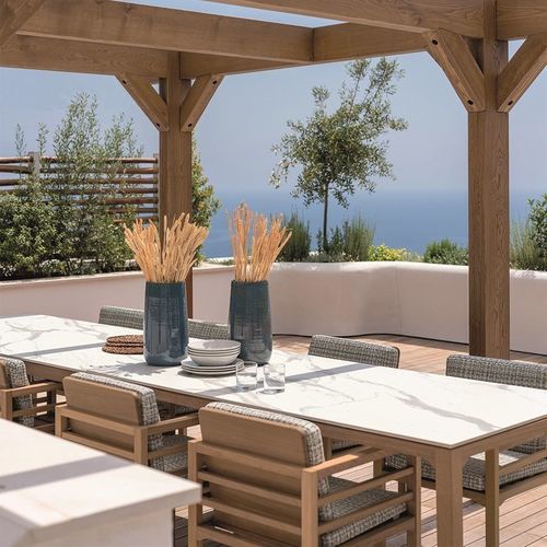 Tavolo contemporaneo - STADEL - LONGHI S.p.a. - in HPL / con supporto in iroko / rettangolare