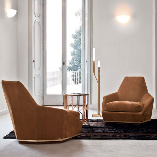 Poltrona contemporanea - AOYAMA  - LONGHI S.p.a. - in tessuto / in pelle / in legno