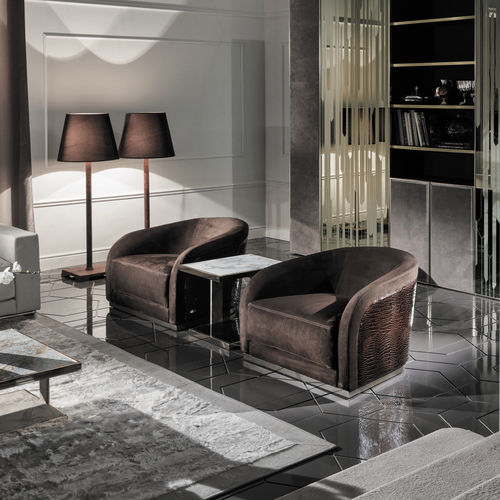 Poltrona contemporanea - PEARL  - LONGHI S.p.a. - in tessuto / in pelle / in legno