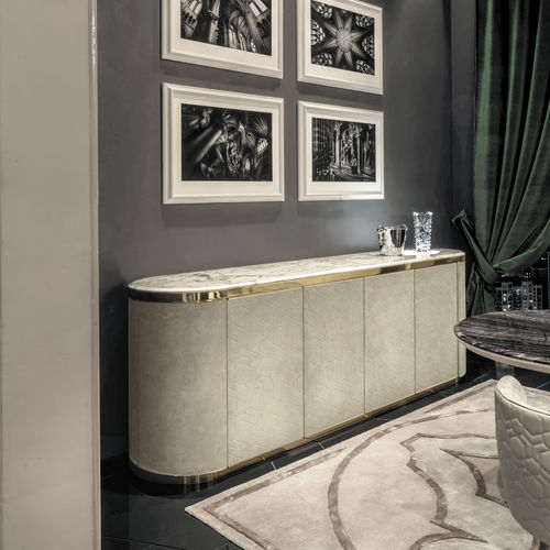 Credenza contemporanea - GORDON  - LONGHI S.p.a. - in legno / in pelle / in marmo