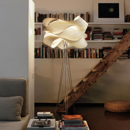 Lampada da terra - LINK - Lzf-Lamps - in metallo cromato / in legno / design originale