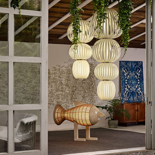 Lampada da pavimento - FISH - Lzf-Lamps - in legno / design originale / con cavo