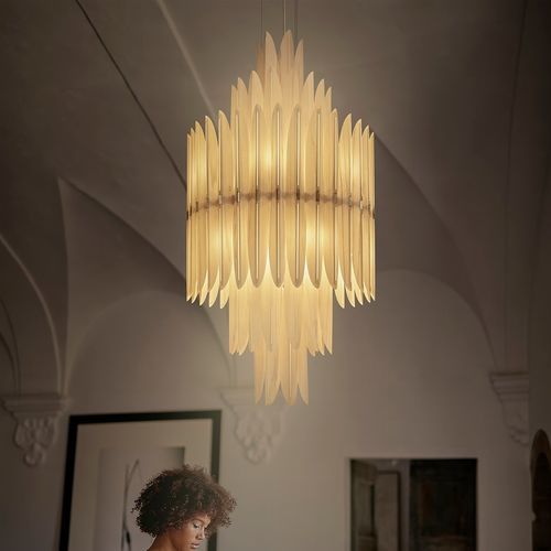Lampadario Art Deco - VOLIERE - Lzf-Lamps - in metallo / impiallacciato in legno / in piume