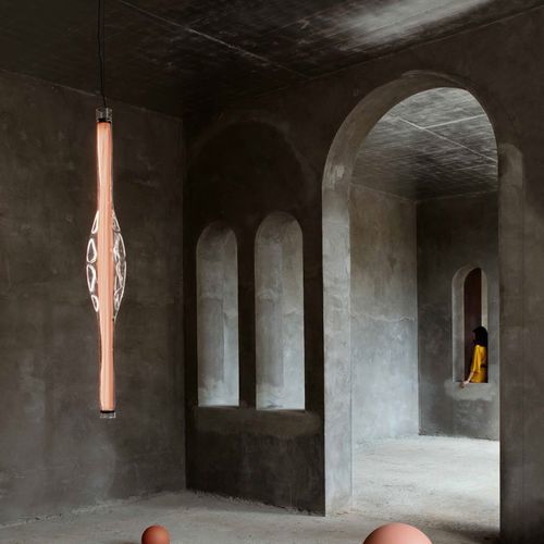 Lampada a sospensione - DUNE - Lzf-Lamps - in vetro soffiato / in vetro borosilicato / impiallacciata in legno