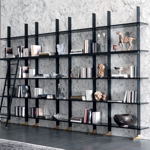 Libreria contemporanea - ELEGIE - MisuraEmme SpA - in metallo / impiallacciata in legno / trasparente