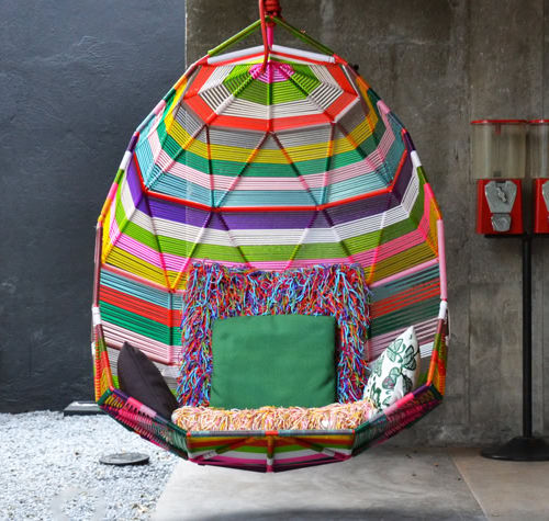 Poltrona contemporanea - TROPICALIA - MOROSO - in pelle / in corda / in acciaio verniciato