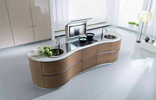 Cucina contemporanea - DUNE - Pedini - impiallacciata in legno / senza maniglie