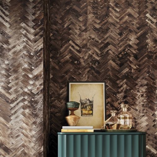 Rivestimento murale per interni - Burled Chevron - Phillip Jeffries - in sughero / impiallacciato in legno / in metallo