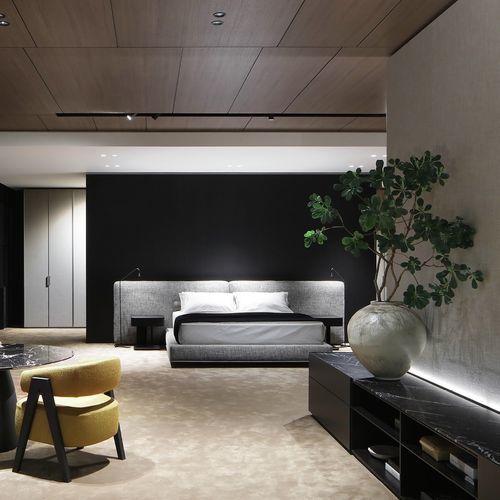 Letto matrimoniale - BRERA - Poliform - contemporaneo / con testiera imbottita / in pelle