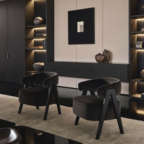 Poltrona contemporanea - LOAI - Poliform - in tessuto / in pelle / in legno massiccio
