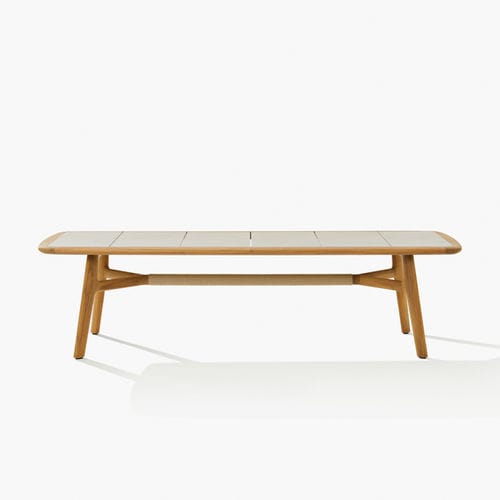Tavolo da pranzo contemporaneo - CURVE - Poliform - in ceramica / con supporto in teak / curvo