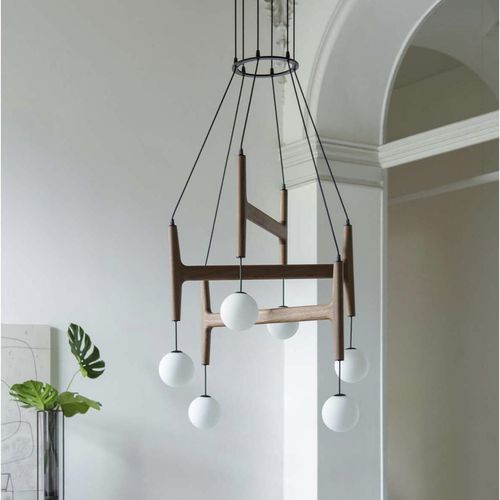 Lampada a sospensione - ASTRA - Porada - in metallo / in vetro opalescente / in noce