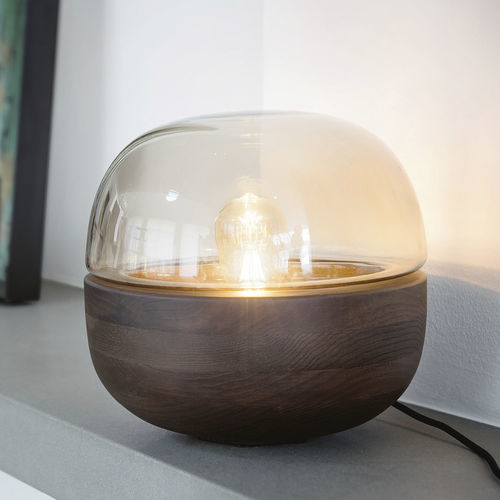 Lampada da tavolo - BOLLA - Porada - in vetro opalescente / in vetro fumè / in frassino