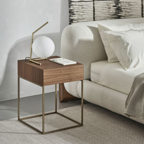 Comodino contemporaneo - BABY - Porada - in noce / con supporto in metallo / quadrato