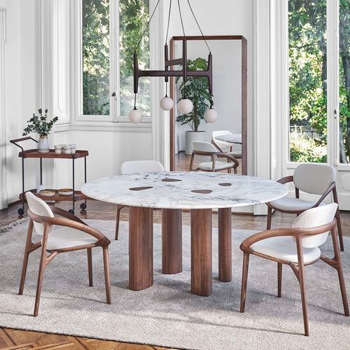 Tavolo da pranzo contemporaneo - OSWOOD - Porada - in marmo / con supporto in noce / rettangolare