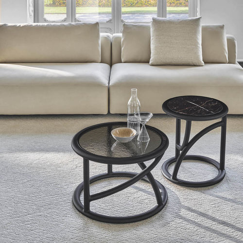 Tavolino basso contemporaneo - FLIP 45 - Porada - in noce / con supporto in legno / con supporto in noce