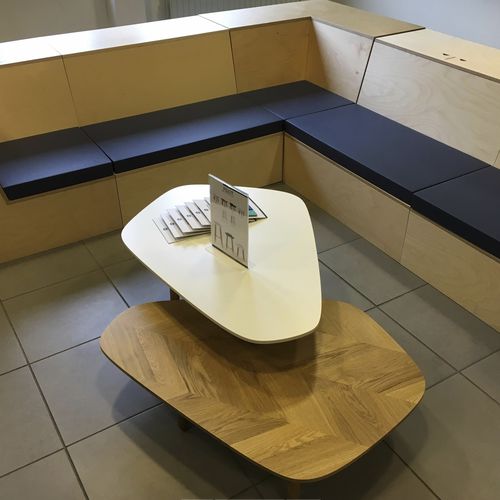 Tavolo d'appoggio contemporaneo - PILOT - SDC_lab - in rovere / in HPL / con supporto in legno