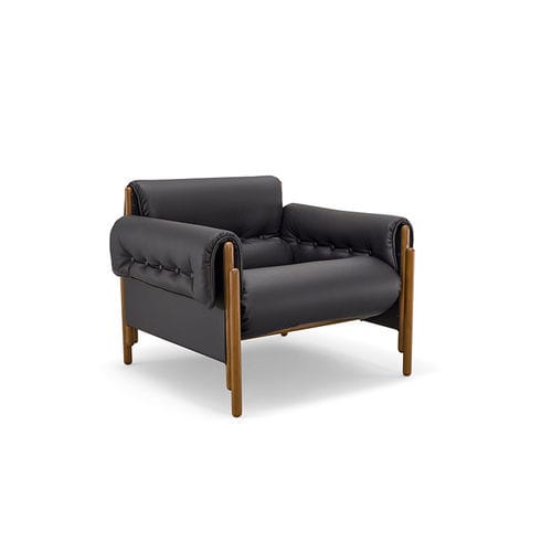 Poltrona contemporanea - Sporting - Rossi di Albizzate - in pelle / in legno / nera