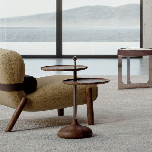 Tavolo d'appoggio contemporaneo - Trolly - Rossi di Albizzate - in legno / con supporto in legno / rotondo
