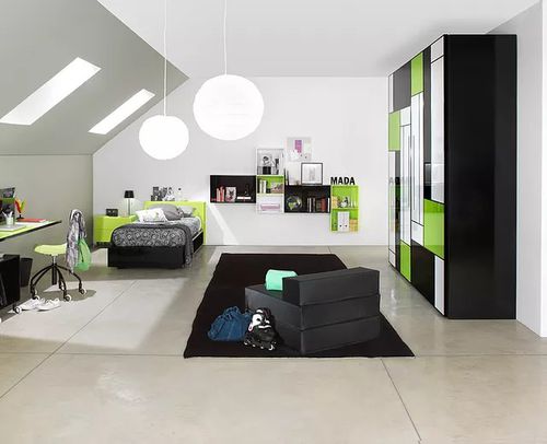 Cameretta verde per bambino - KUBIKA - Sangiorgio Mobili - nera / in legno / in acrilico