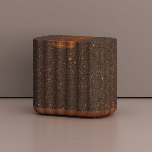 Sgabello contemporaneo - BOLOTA SCALLOP  - Skram Furniture - in acero / in sughero / in afromosia