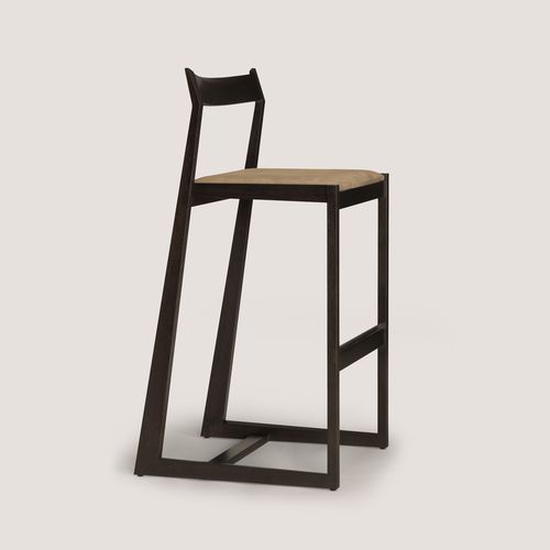 Sedia alta contemporanea - LINEGROUND #2  - Skram Furniture - da interno / in pelle / con supporto in faggio