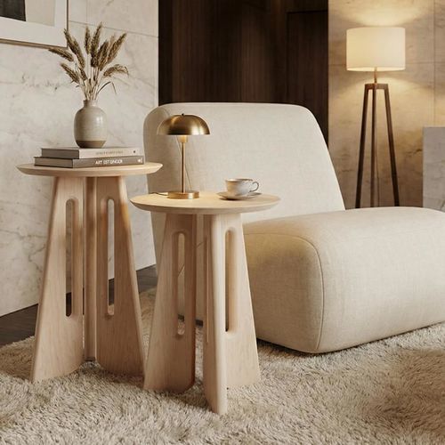 Tavolo d'appoggio contemporaneo - E22 - Skram Furniture - in legno / con supporto in legno / rotondo
