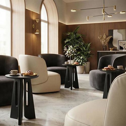 Tavolino basso contemporaneo - E20 - Skram Furniture - in rovere / angolare / con base centrale