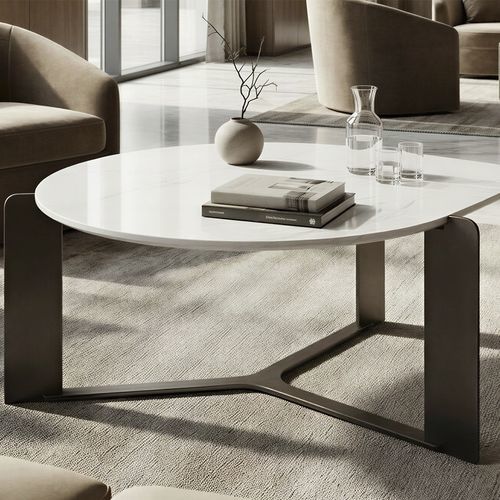 Tavolino basso contemporaneo - DROP - Skram Furniture - in legno / con supporto in metallo / ellittico