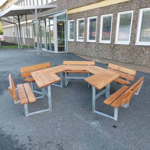 Set tavolo e panca contemporaneo - SCHOOL    - Lars Laj - in legno / in acciaio galvanizzato / da giardino