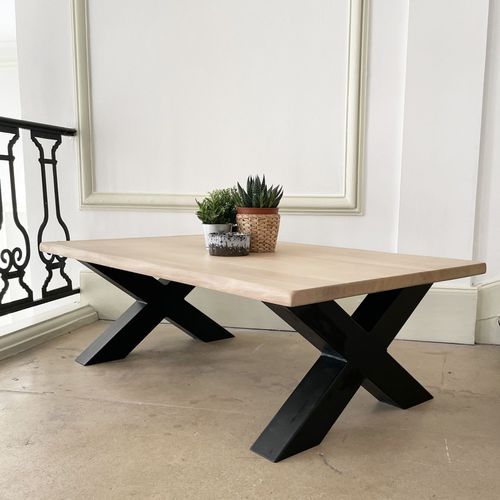Tavolino basso in stile industriale - TYPE_15 - Brût - in rovere / con supporto in acciaio / rettangolare