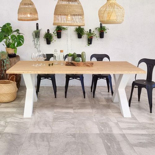 Tavolo da pranzo contemporaneo - X100  - Brût - in rovere / con supporto in acciaio / rettangolare