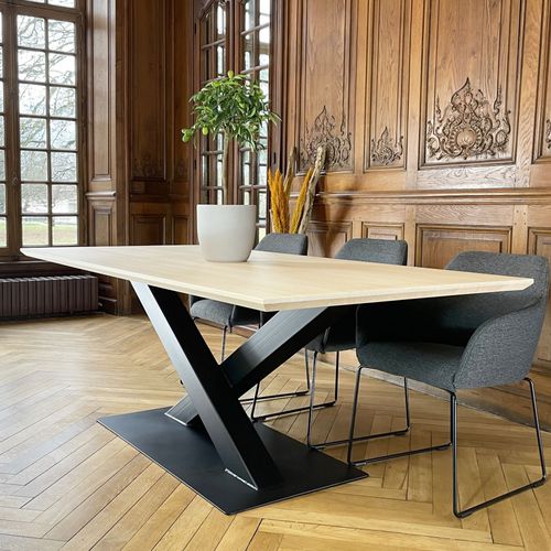 Tavolo da pranzo contemporaneo - CHARLES - Brût - in faggio / con supporto in acciaio termolaccato / rettangolare