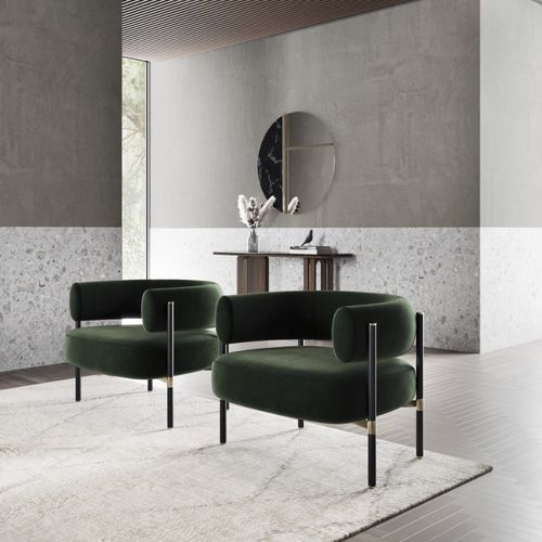 Poltrona contemporanea - zuni - Ana Roque - in tessuto / in legno laccato / in metallo