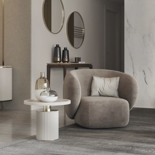 Poltrona contemporanea - crest  - Ana Roque - in tessuto / con cuscino rimovibile / beige